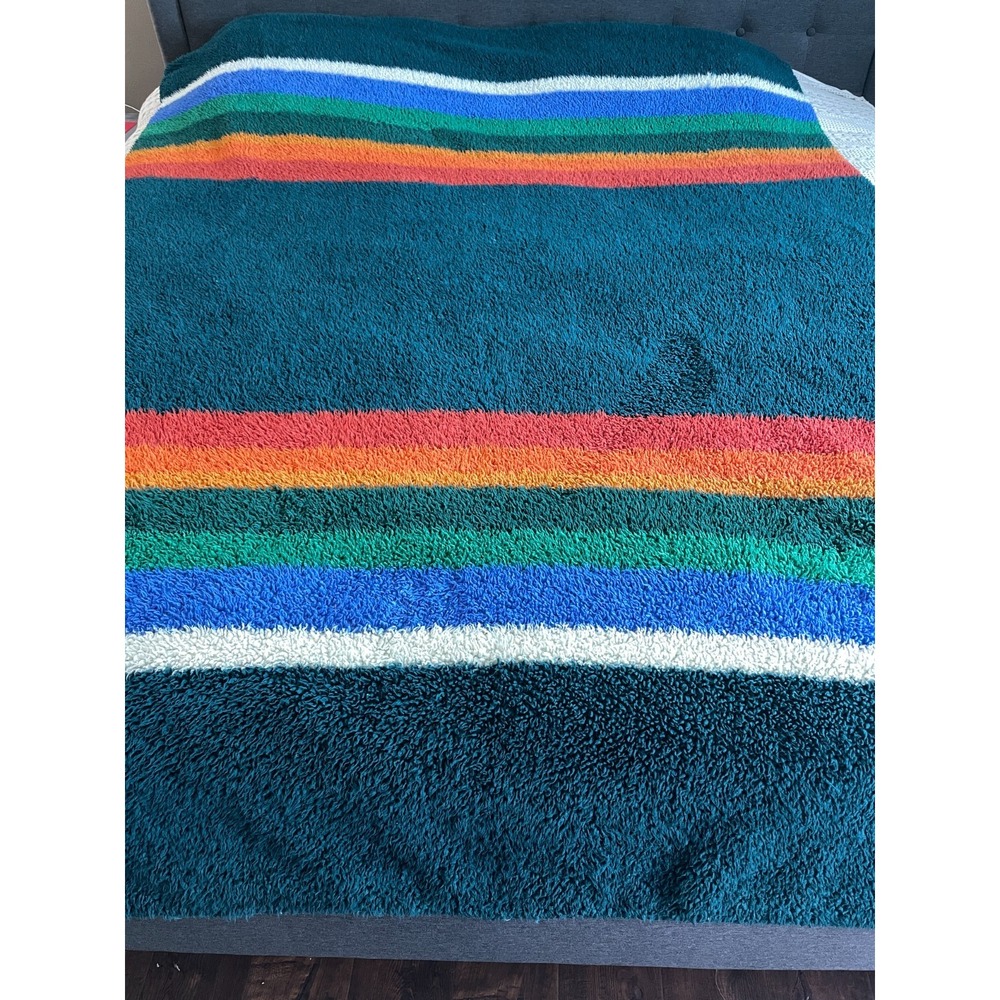 PENDLETON Sherpa Fleece TWIN Blanket Grand Canyon Retro Striped Rainbow Green